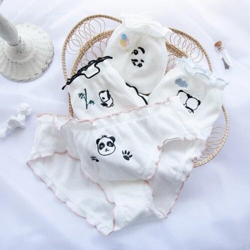 Sweet Ruffles Trim Women Panties Cotton Underwear Cute Briefs Panda Printings Cute Girls Intimates 4 Colors