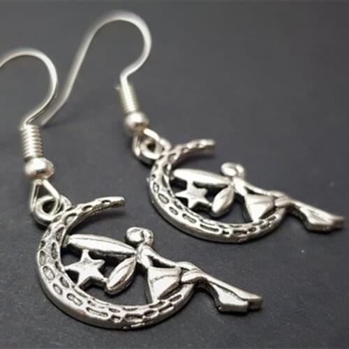 Vintage Silver Silver Moon Fairy Fairy Tale Pixie Tinkerbell Drop Earring Eardrop Dangel Earrings Jewelry Accessories