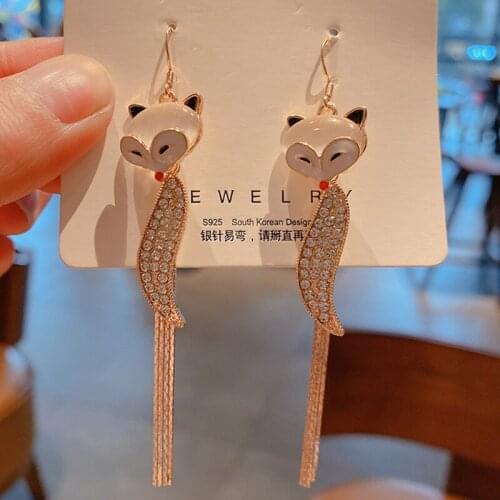 Charm Fox Pendant Tassel Earrings Fashion Simple Trend elegant Korean Womens Jewelry Accessories exquisite Hanging earrings