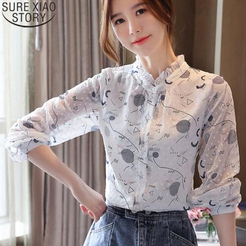 2021 Autumn Korean Long Sleeve Shirt Women Blouses Print Shirts Women Tops Blusas Mujer De Moda Casual Chiffon Blouses 10742