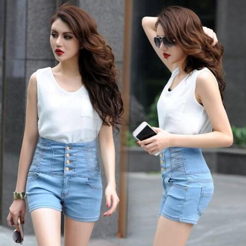 2018 spring womens Jeans Shorts gilrs For Summer Spring Autumn High Waist Cuffed Street Wear Sexy Euro Style Denim Shorts