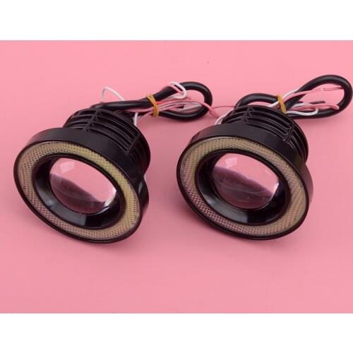 1 Pair 3" Universal Car Driving Lamp Fog Light Projector with COB LED Angel Eye Halo Ring 30W 1200LM Clear