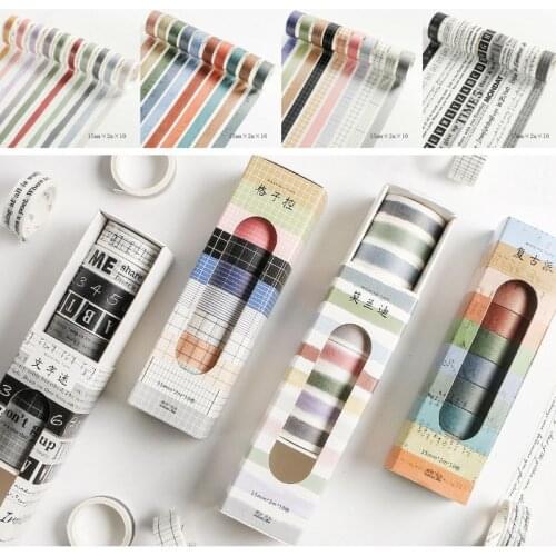 10rolls/box Retro Washi Tape Set Morandi Color Decorative Sticker Adhesive Tape DIY Scrapbooking Sticker Label Masking Tape