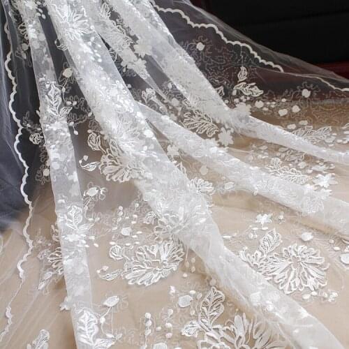 135cm*1yard flower embroidery tulle Lace Fabric for wedding dress black white red lace embroidered branches applique