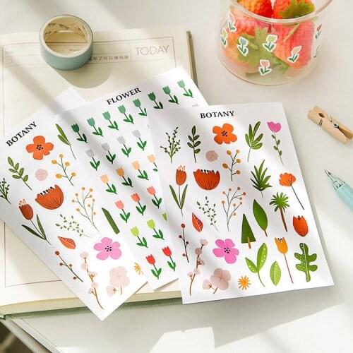 2 Sheets Paper Sticker Stationery Geometric Patterns Flower Love Heart Round Shape DIY Decoration Cute Stickers Scrapbooking