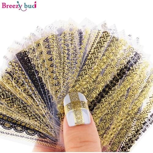 24Sheets/Set Openwork Nail Sticker Polish Strips Nail Flowers Wraps Sliders Self-adhesive Nail Deco Ail Art Decorations