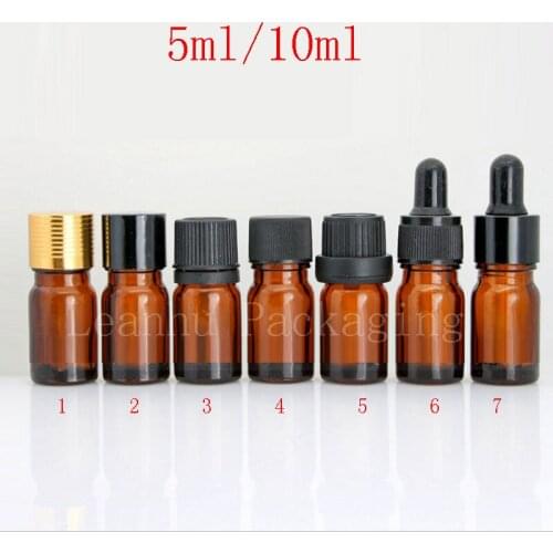 5ml 10ml amber small essential oil glass vial empty glass dropper bottles Amber glass container safety screw cap bottle brown