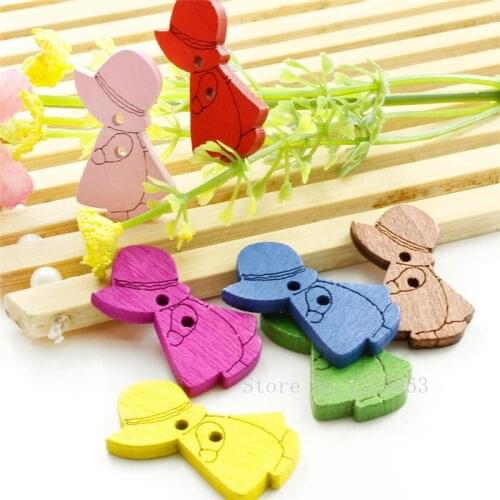 50 Pcs 28*17cm Lovely Girl Shape Sewing Wooden Buttons ,2 Holes, for Kids, Scrapbooking Crafts , 7NK109