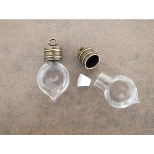 50pcs/lot flat heart shap vial pendant necklace with antique bronze cap set--26x13mm
