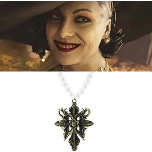Alcina Dimitrescu Vampire Lady Dimitrescu Necklaces Game R Evil 8 Village Pearl Pendant Necklace Cosplay Accessory Prop