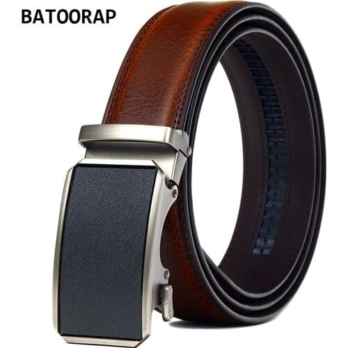 BATOORAP Brown Genuine Leather Belt For Men Fashion Metal Ratchet Buckle High Quality Z52P01