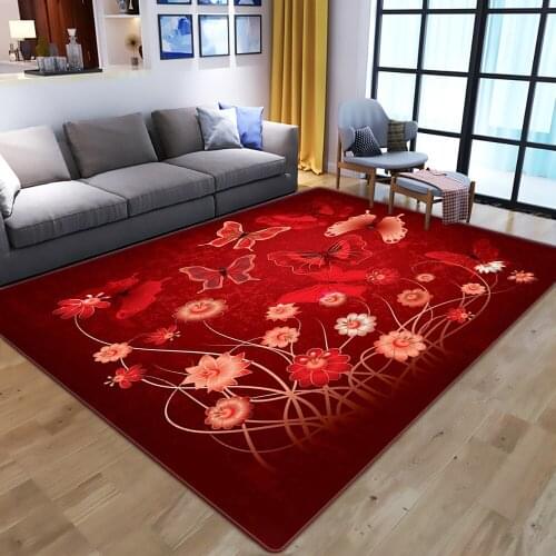 Red Butterfly Pattern 3D Printing Large Carpets For Living Room Bedroom Area Rugs Floor Room Rug Kids Childrens Play Game Mats