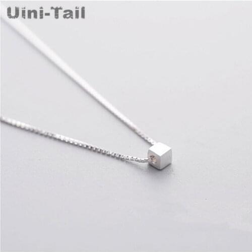 925 sterling silver single small box necklace pendant clavicle chain female design simple short paragraph wild Korean students