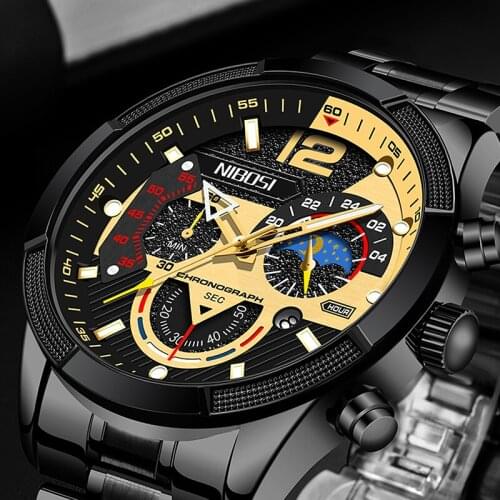 NIBOSI New Sport Watches for Men Fashion Top Luxury Brand Chronograph Waterproof Auto Date Wristwatch Clock Relogio Masculino