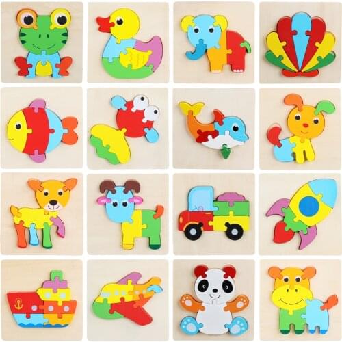 Wood Animal Puzzle Jigsaw Building Blocks Animal Educational Toy Age 3