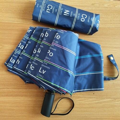 Ten Bone Double Layer Fully Automatic Folding Vinyl Tri-fold Sunshade Umbrella with Periodic Table Pattern Perfect Teacher Gift