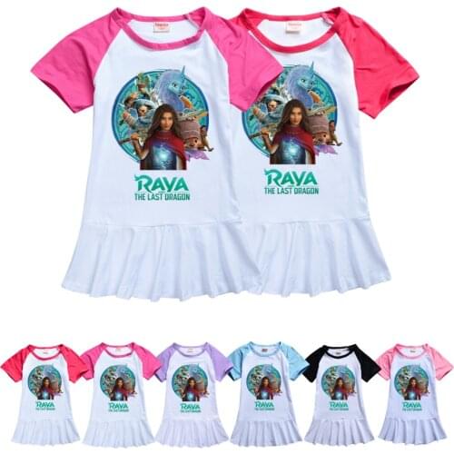 Kids Girls Dresses Raya and The Last Dragon Princess Dress 2021 Summer Ice Silk Short Sleeve Cartoon Children Birthday Clothing
