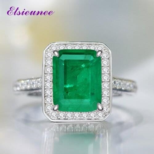 ELSIEUNEE Vintage 100% 925 Sterling Silver Simulated Moissanite Emerald Gemstone Wedding Anniversary Ring Fine Jewelry Wholesale