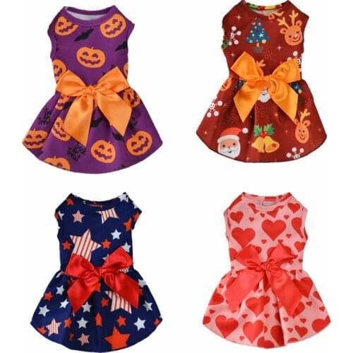 Halloween Christmas Puppy Dog Cat Skirt Dress Elk Pumpkin Summer Pet Clothes for Small Dogs Cats Sphynx Gotas Dresses Clothing