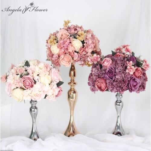 Custom 35/45cm rose peony artificial flower ball centerpieces decor wedding backdrop table flower ball bouquet +vase candlestick