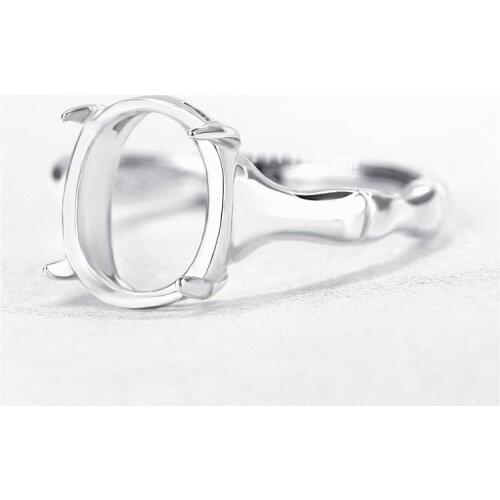 10pcs/lot Wholesale 925 Sterling Silver Ring White Gold Color Engagement Wedding 8x10mm Oval Cabochon Semi Mount Ring DIY Stone