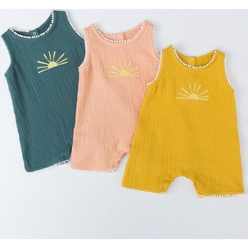 Newborn Baby Romper Infant Cotton Sleeveless Boy Baby Linen Cotton Clothes Girl Print Suit Born Crawling Newborn Girl Clothes