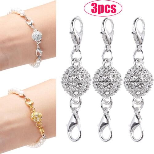 3pcs Crystal Clasp Buckles for Bracelet DIY Necklace Two-head Magnet Clasps for Necklaces Bracelets Connecting 10mm