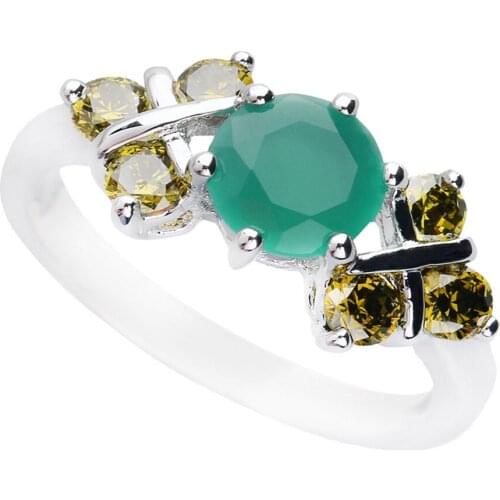 Round Green Corundum 6*6mm Semi-precious Stone Sterling Silver AiMolies Ring Q0109LGY