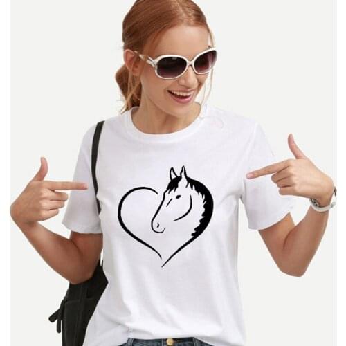 Lus Los Harajuku T Shirt For Women Summer Short Sleeve Casual White Tshirts Horse Print Cartoon Female T-shirts Girls Clothes