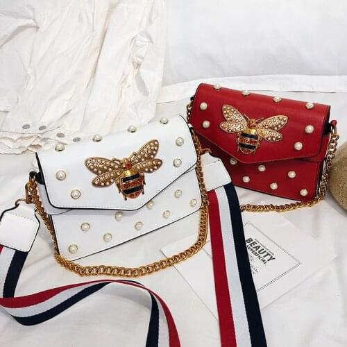 Fashion Womens Bag New Bee Chain Messenger Luxury Designer Brand Quality Pearl Inlaid Shoulder Bags For Women
