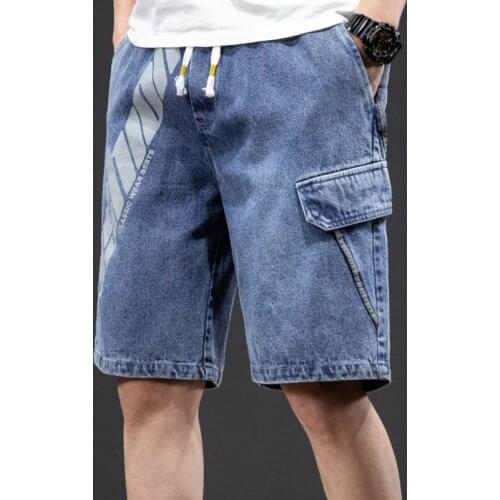 2021 New Summer Mens Denim Shorts Fashion Printing Straight Loose Casual Jeans Knee Length Trousers Plus Size 5XL 6XL 7XL 8XL