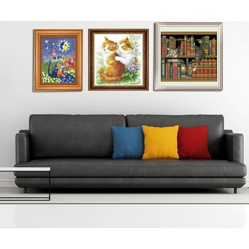 Animal Painting 14CT Printed Cartoon Cross Stitch Cats Cross-Stitch Kits Cat Pattern Needlework DIY Embroidery kits