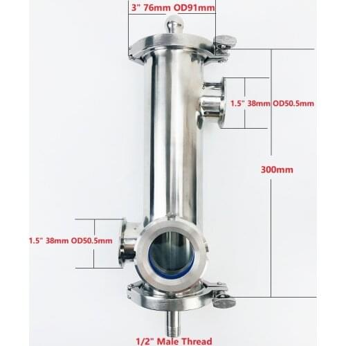 3"(76mm)OD91 Gin Basket Set For Distillation,2 *Side Ports 1.5"(38mm)OD50.5mm With Filter V-680ml,Length 300mm SS304