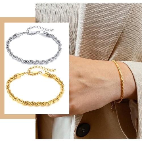 Twist Rope Chain Bracele Bangle for Women Stainless Steel 5mm 316L Stainless Steel Homme 15cm 19cm