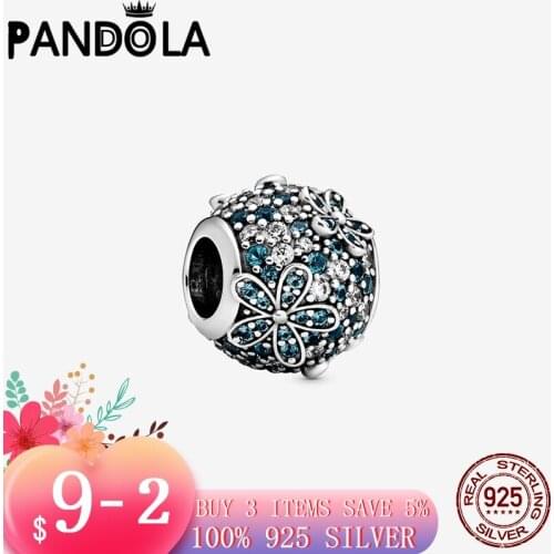 Top Quality 925 Sterling Silver Teal Pave Daisy Flower Charms Beads Fit Original Pandora Bracelet Bangle For Women Jewelry Gift