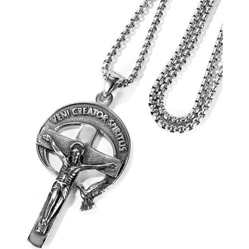 New Retro Religious Jewelry Necklaces Vintage Jesus Cross Pendant Skull Bird Stainless Steel Necklace for Men Boy
