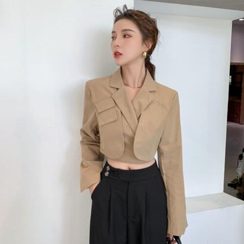 Sexy Short Blazers Women Long Sleeve OL Crop Suits Fall Green Tether Thin Coat Female Fashion Jackets Streetwear C008