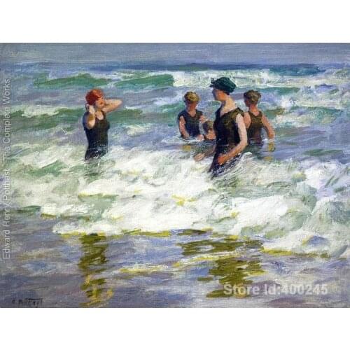 Oil painting beach scene Bathers in the Surf I Edward Henry Potthast artwork on canvas Handmade High Quality