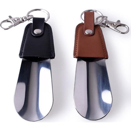 Portable Folding Shoehorn Metal Durable With Stainless Steel Faux Leather Portable Fashion New Shoe Horns With Key Ring