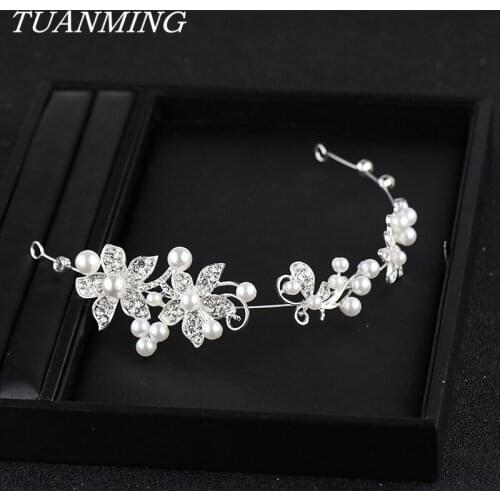 Bride Hair Headband Rhinestone Flower Bride Wedding Hairband Pearl Beads Party Hairband Bridesmaid Hair Accessories