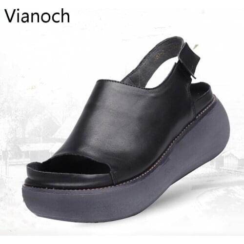 New Fashion Women Sandals Summer Genuine Leather Flatform Shoes Peep Toe Woman wo19021
