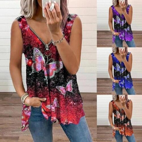 Sexy V Neck Zip Tie Dye Gradient Printed Loose Tank Tops Oversized S-5XL Sleeveless Camis Vests WDC7616