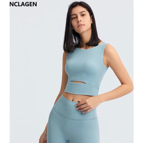 NCLAGEN Sports Top Women Push-up Yoga Vest Fitness Gym Underwear Bra High Support Elastic Hollow Out Workout Running Tank Top