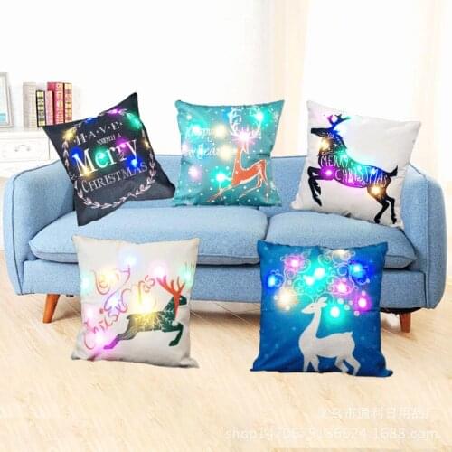 Light Up Cushion Cover Led Merry Christmas Elk Glow Throw Led Light Pillow Case Super Soft Pillow Case Decorative Pillowcase