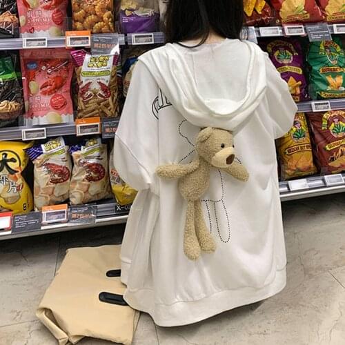 Hoodie Lovely with doll bear Long Sleeve Zip Up Sweatshirt Vintage Coat Fashion hooded jacket Casual oversize Hoodies Clothes