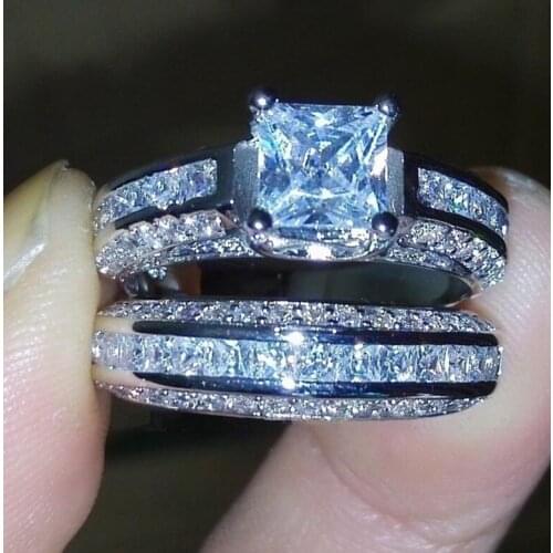 Foreign trade hot new ring set with zircon white diamond blue diamond ring