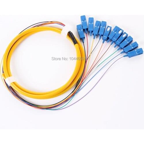 High quality 1.5M 12 Core SC Pigtail Fiber Optic Single Mode Yellow fiber optic JUMPER Cable FTTH Bundle