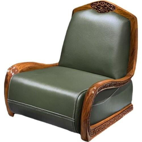 YL Chinese Simple Solid Wood Leisure Chair Genuine Leather Single-Seat Sofa Chair Chair Furniture