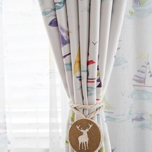 Cartoon Sailboat Printed Curtain for Living Room Kids Boys Nursery Blackout Bay Window Treatment Drapes JS222C