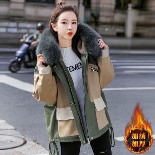 2021 Winter New Plus Velvet Short Parka Coat Womens Korean Version Of Loose Fur Collar Thick Warm Cotton Jacket